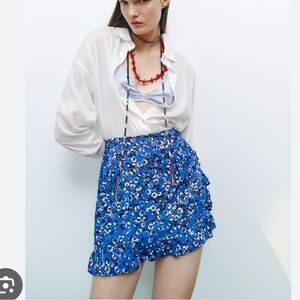 Zara Floral Printed Sarong Wrap Skirt Blue